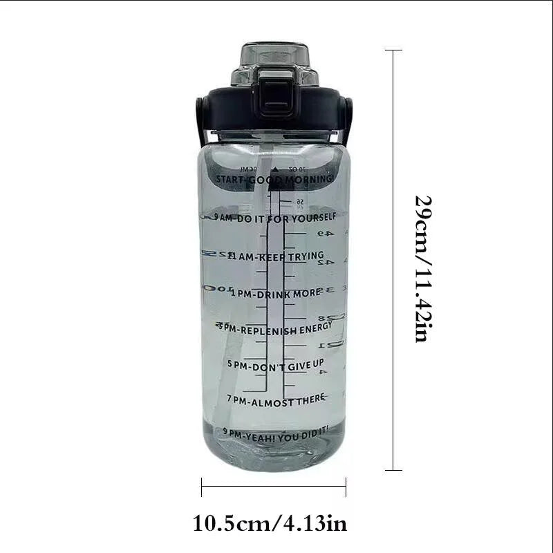 2L Motivational Water Bottle with Straw and Time Marker Fitness Jug - 5
