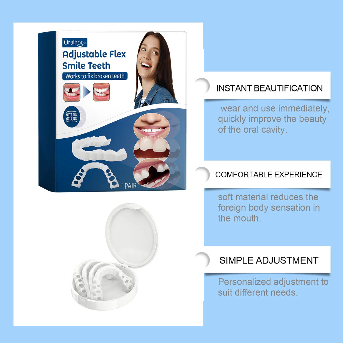 Adjustable Snap On Dentures Fake Teeth Veneers