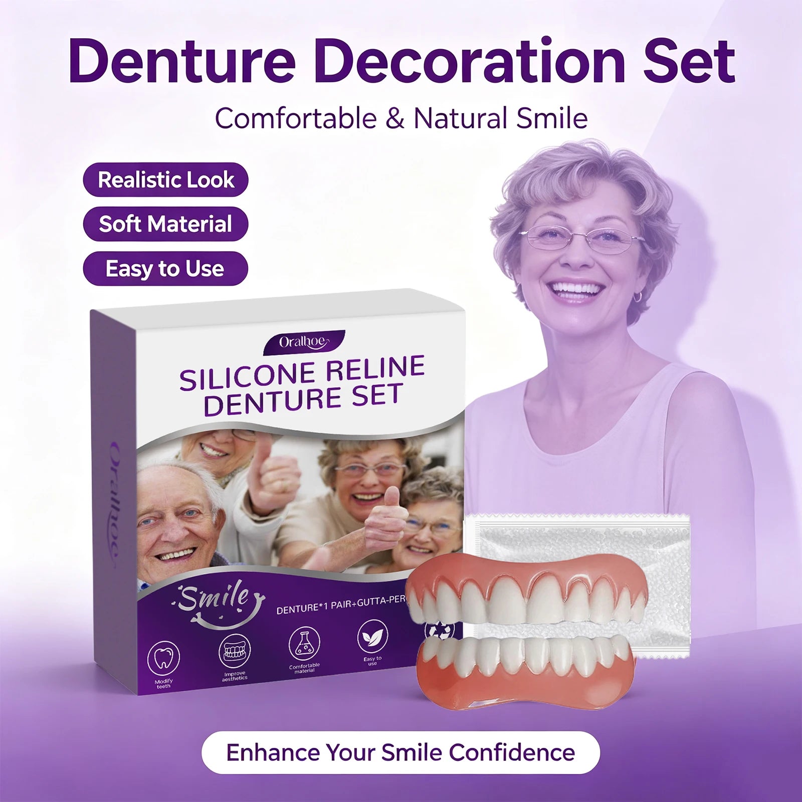 Cosmetic Denture Set Instant Smile Upper and Lower Teeth Cover - 1