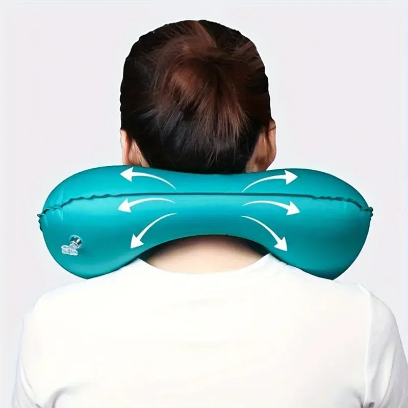 Portable Inflatable Travel Neck Pillow U Shaped Press Pump Cushion