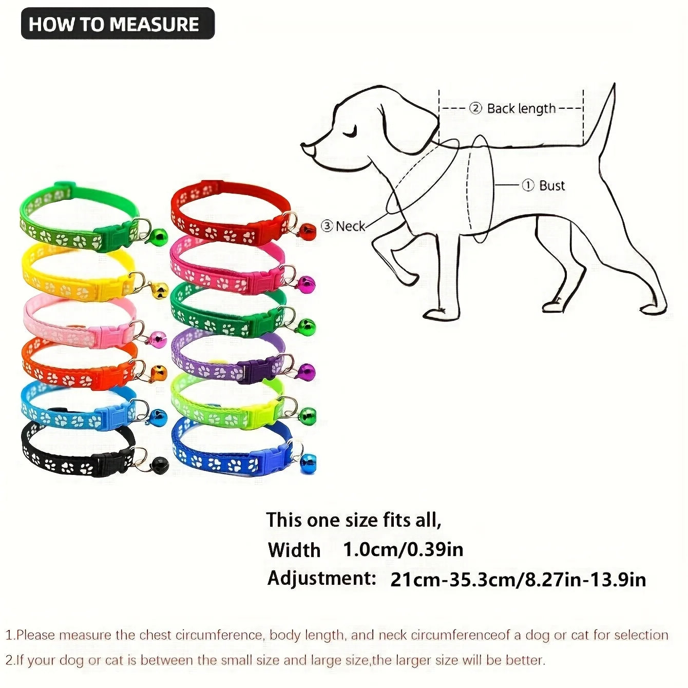 Adjustable Dog Cat Collar with Paw Print Pattern and Safety Bell - 3