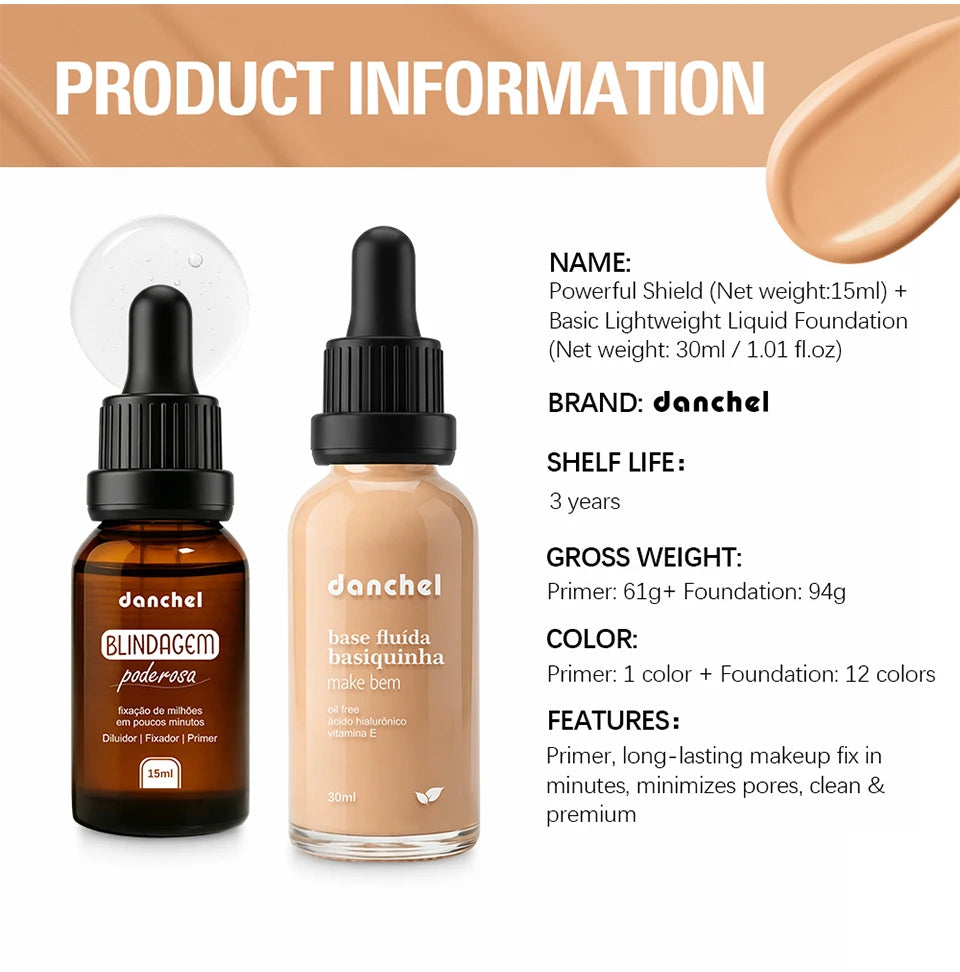 2pcs Waterproof Primer Serum and Liquid Foundation Makeup Set
