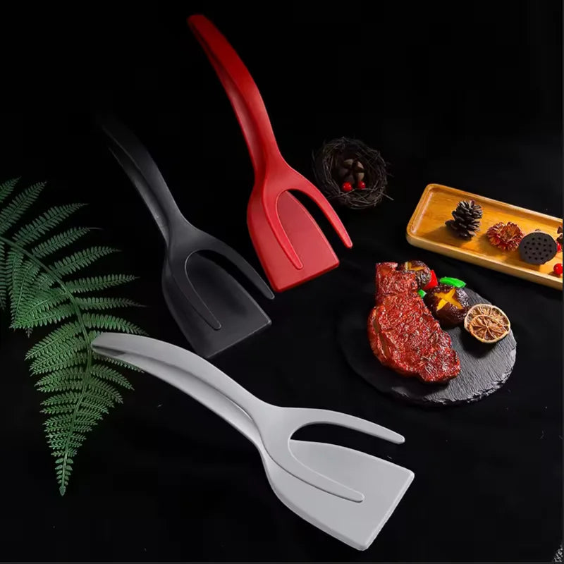 2-in-1 Silicone Food Flipper and Steak Tongs Kitchen Cooking Utensil