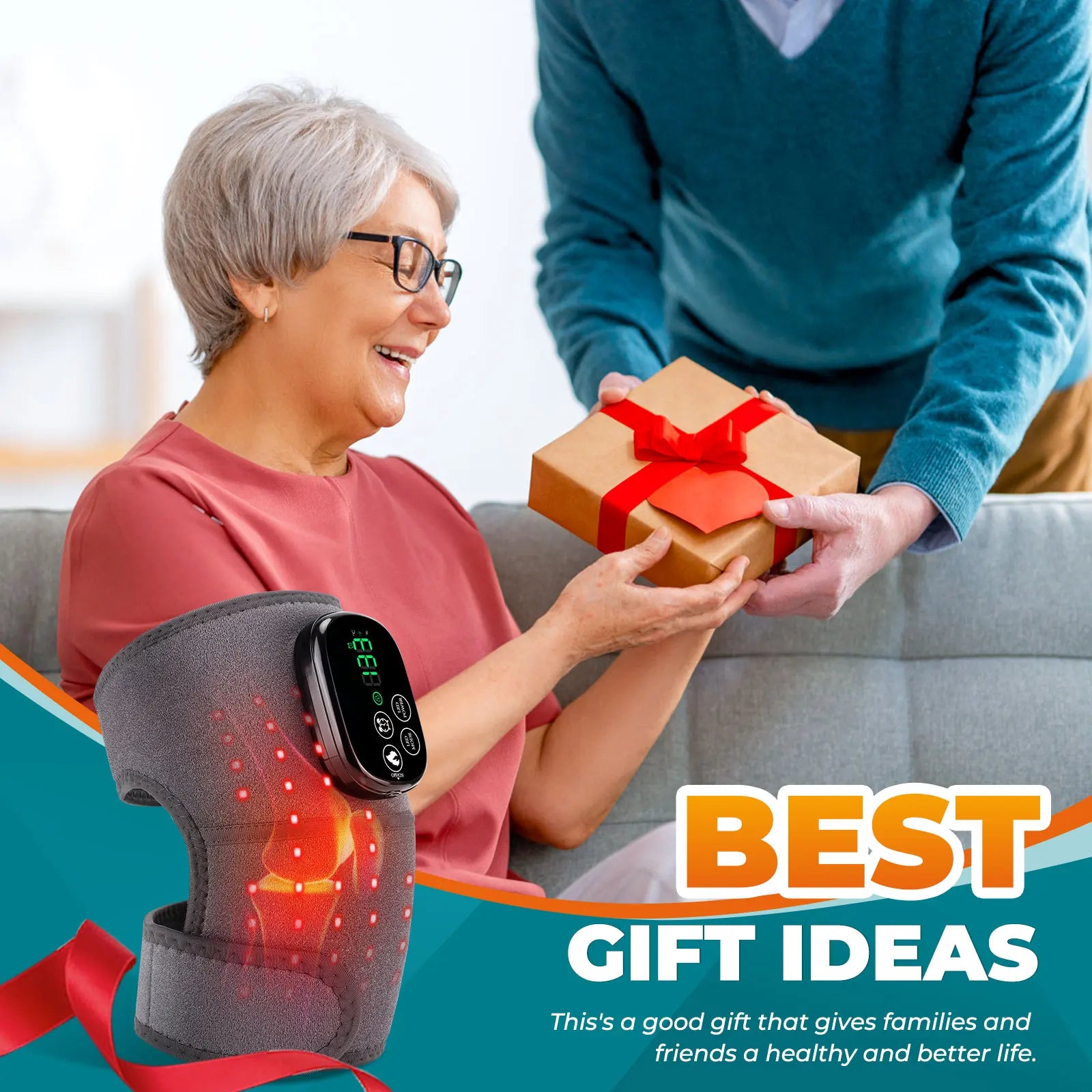 Cordless Heated Knee Wrap with Red Light and 4 Temp Settings - 14