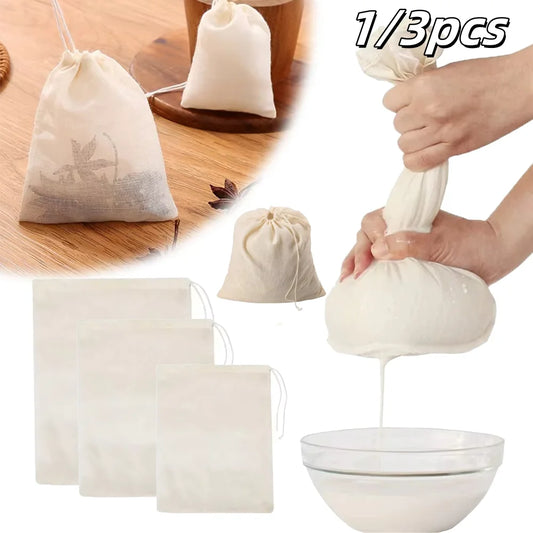 Reusable Cotton Food Filter Bag Herbal Spice Strainer Mesh Nut Milk Bag