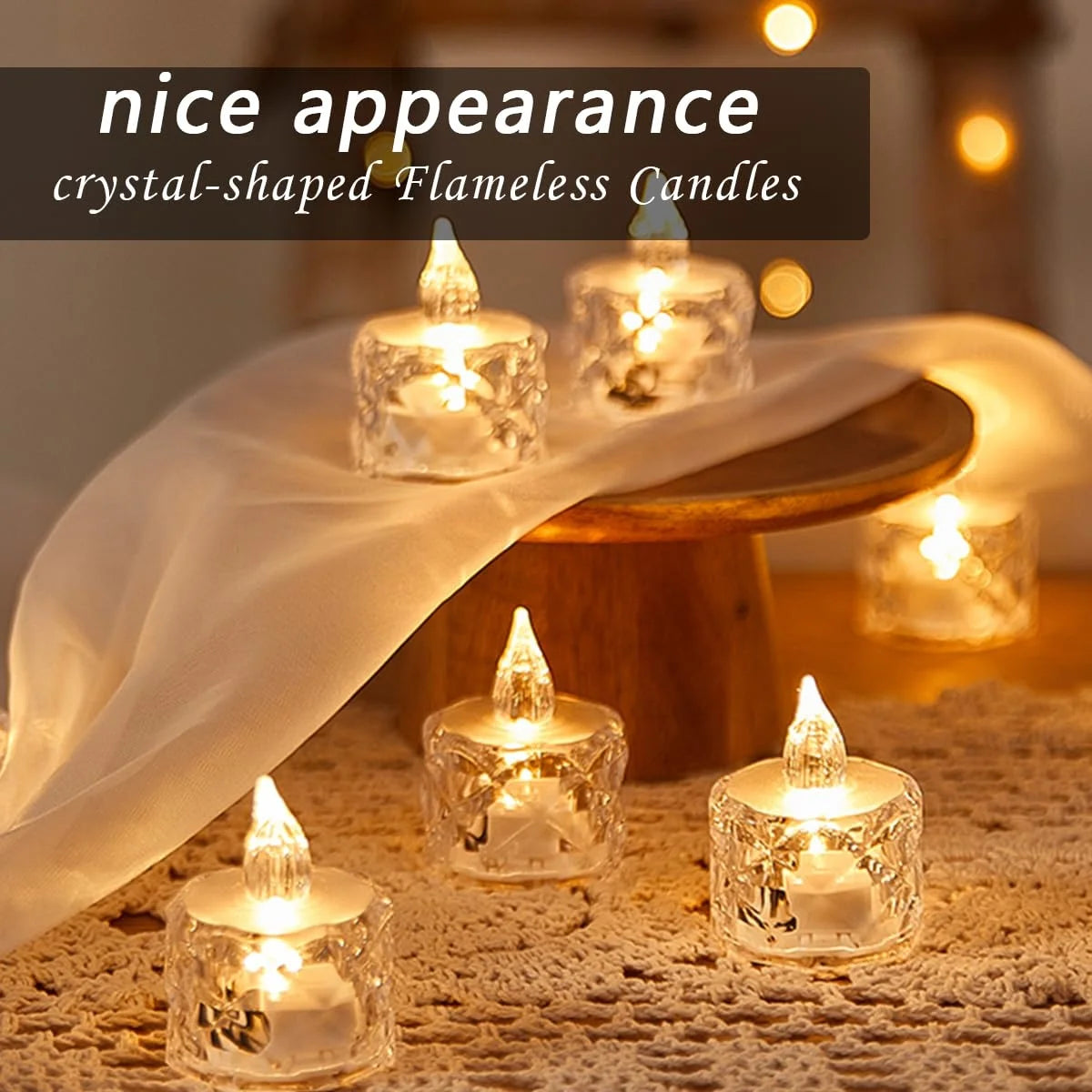Flameless LED Crystal Tea Light Candles Flickering Electric Night Lamps - 3