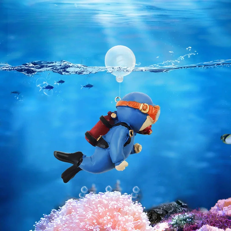 Floating Scuba Diver Aquarium Decoration Fish Tank Landscaping Ornament - 9
