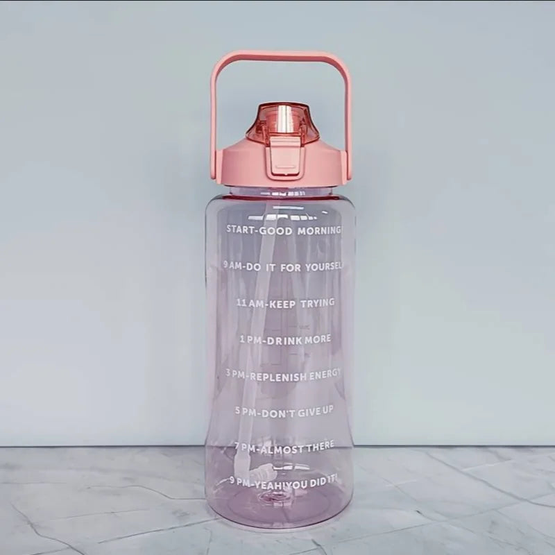 2L Large Motivational Water Bottle with Time Marker and Straw - 22