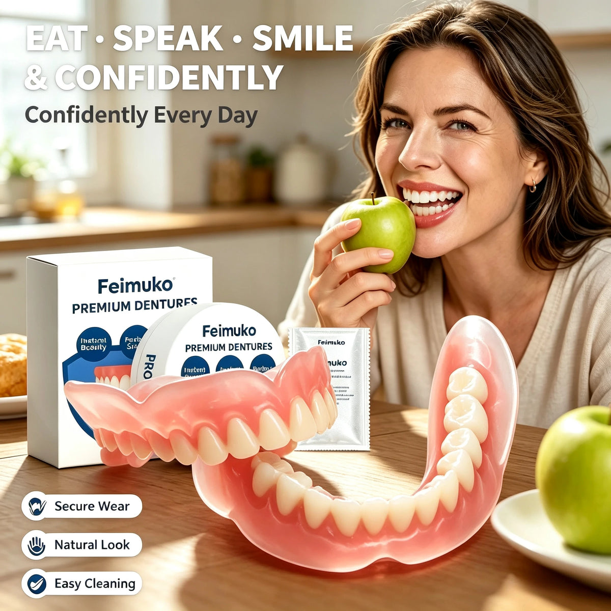Soft Silicone Snap On Dentures Full Set Instant Comfort Smile Teeth