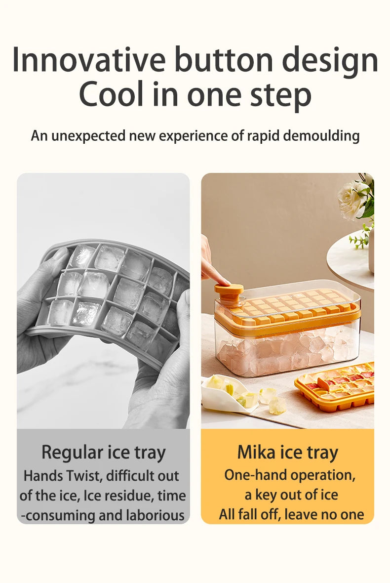 32 Grid Ice Cube Tray with Lid and Storage Bin One Click Release Maker - 13