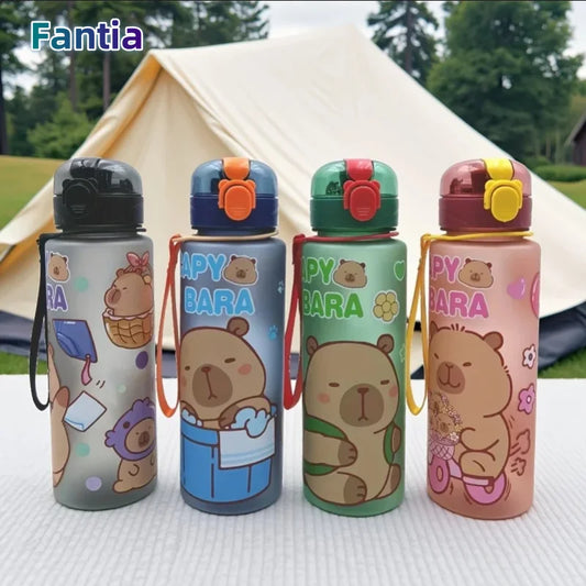 750ml Capybara Water Bottle Leakproof Straw Cup Portable Sports Flask