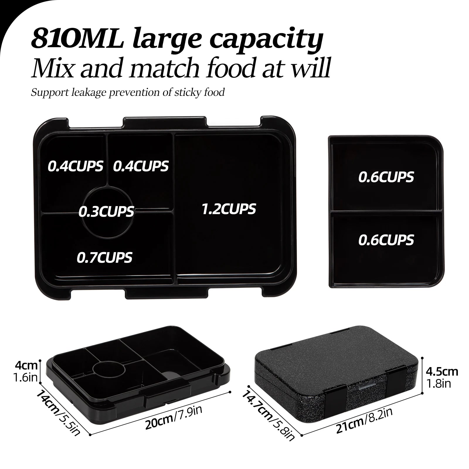 Kids Glitter Bento Lunch Box 5 Compartment Leakproof Food Container - 11
