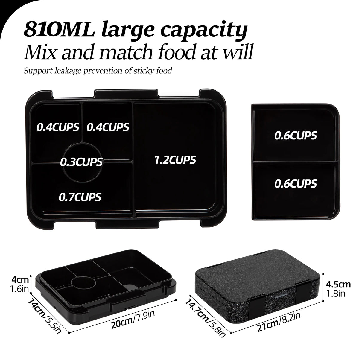 Kids Glitter Bento Lunch Box 5 Compartment Leakproof Food Container