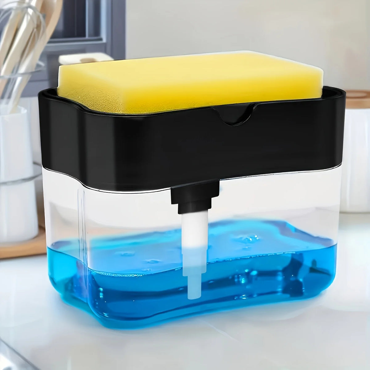 Soap Dispenser with Sponge Holder Manual Press Kitchen Dishwashing Pump