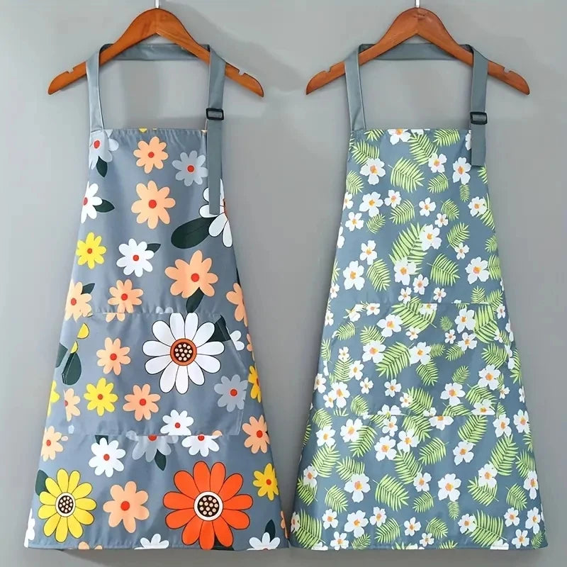 Floral Kitchen Apron Waterproof Oil-Proof Gardening Bib for Cooking - 2