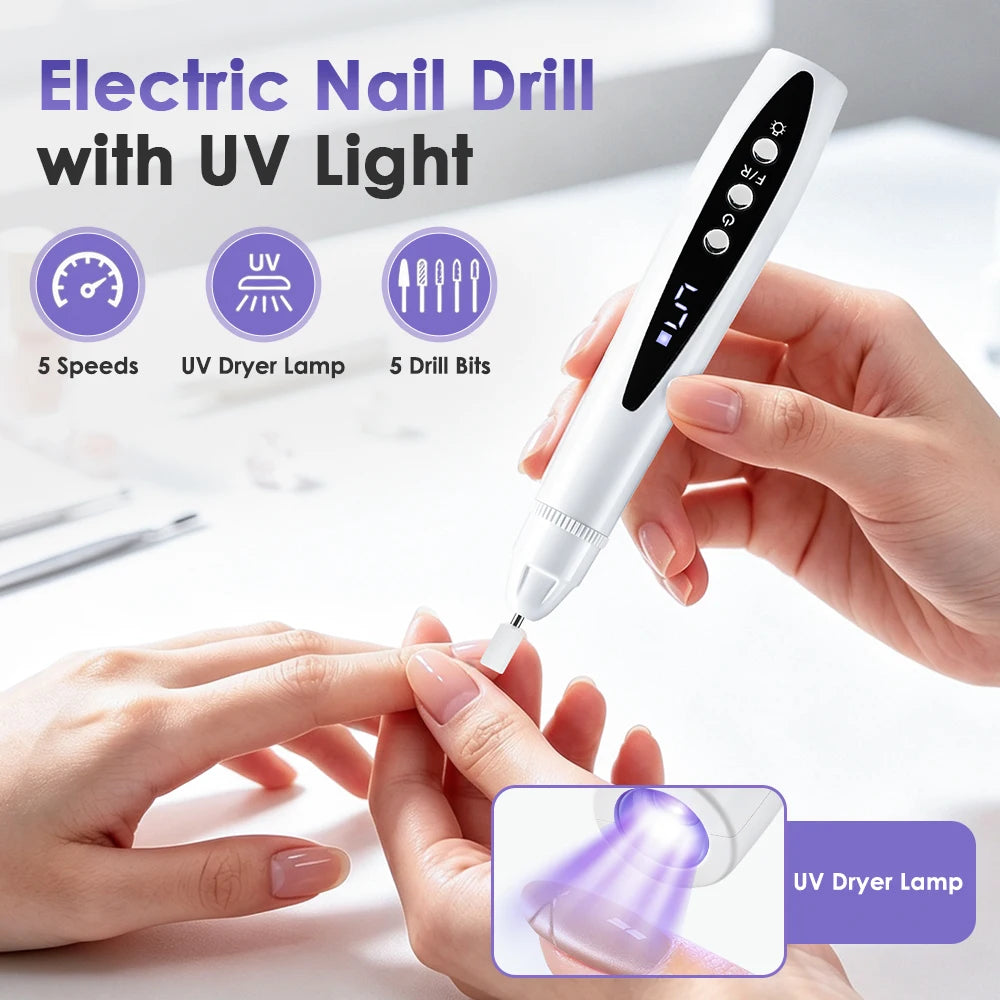 Cordless 2-in-1 Electric Nail Drill and UV Lamp Manicure File Set