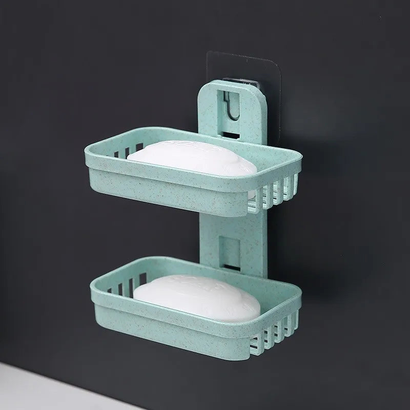 Double Layer Wall Mounted Soap Dish No Drill Bathroom Storage Rack - 15