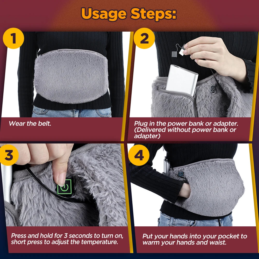 USB Electric Heating Belt Hand Warmer & Abdominal Cramp Relief Pad