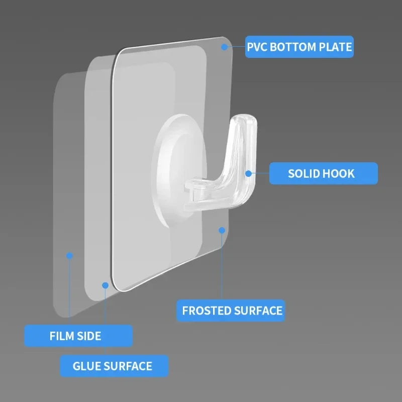 Adhesive Wall Hooks Heavy Duty Clear Non Marking Hangers Set