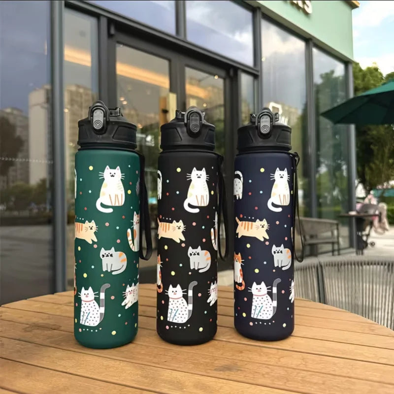 Fantia 750ml Matte Cat Water Bottle Leak Proof Sports Fitness Cup - 11