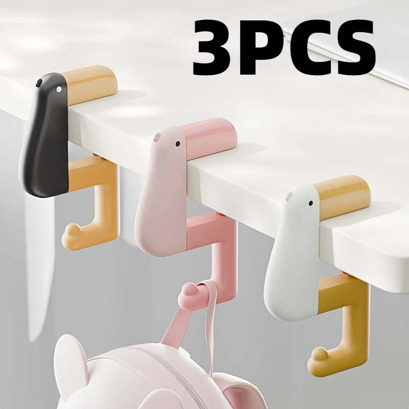 3pcs Thinking Duck Desk Hook Portable Schoolbag Hanger Table Clip
