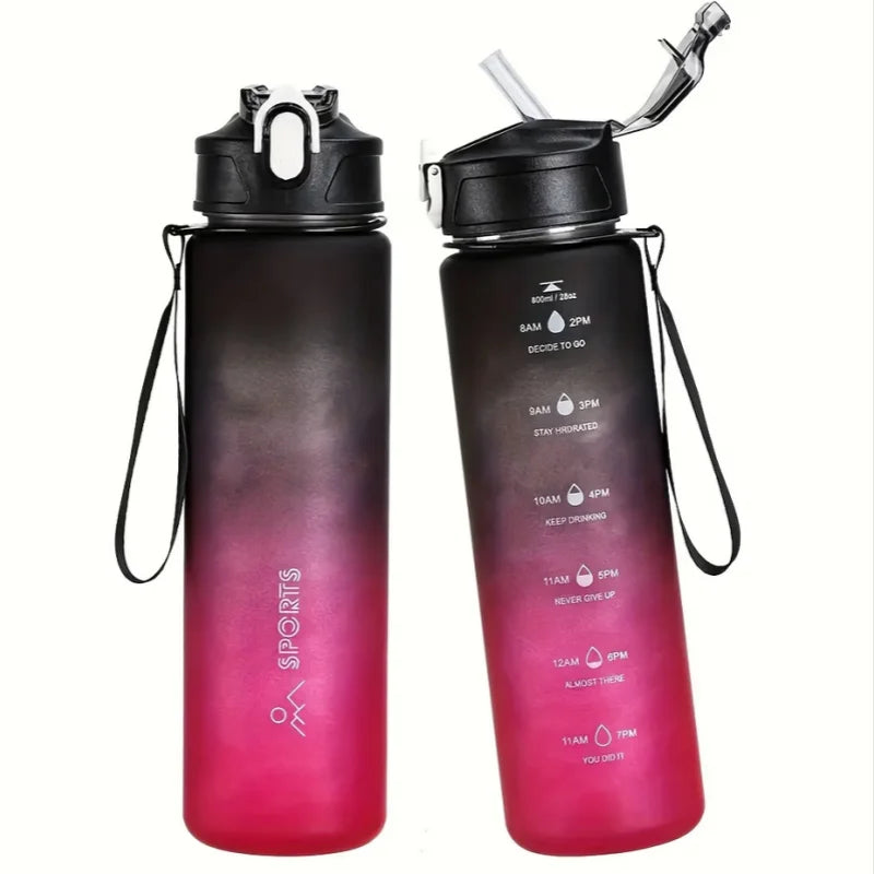 800ml Gradient Sports Water Bottle with Time Marker and Straw - 17