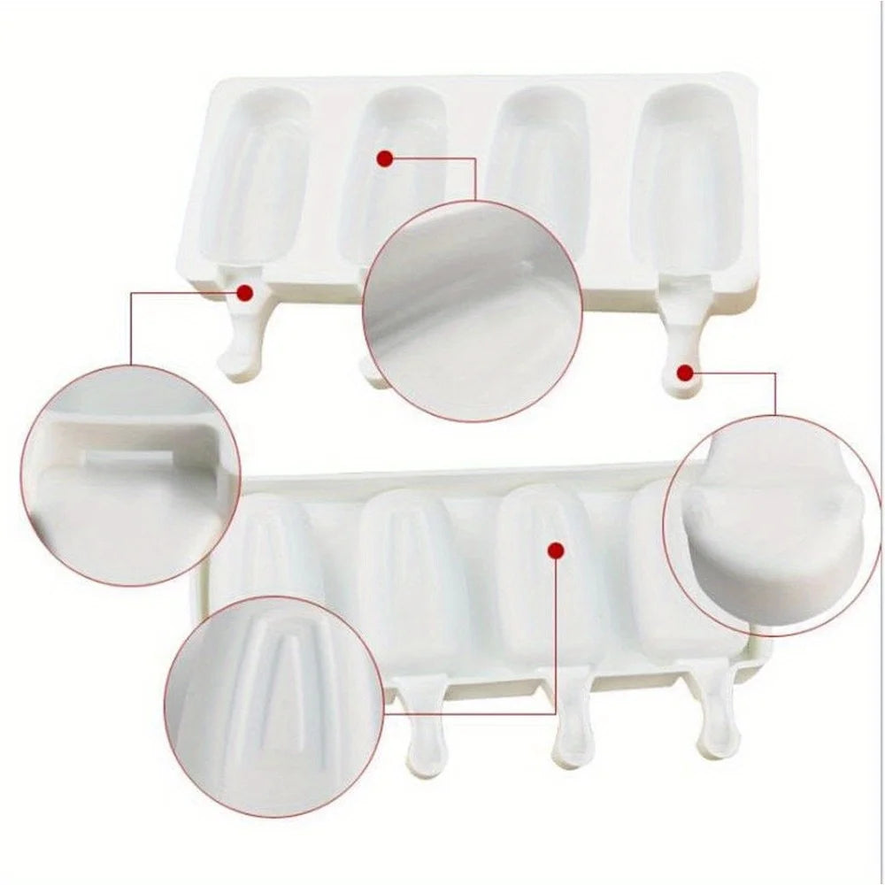 Silicone Ice Cream Mold 4-Hole DIY Popsicle Maker Tray with Sticks - 5