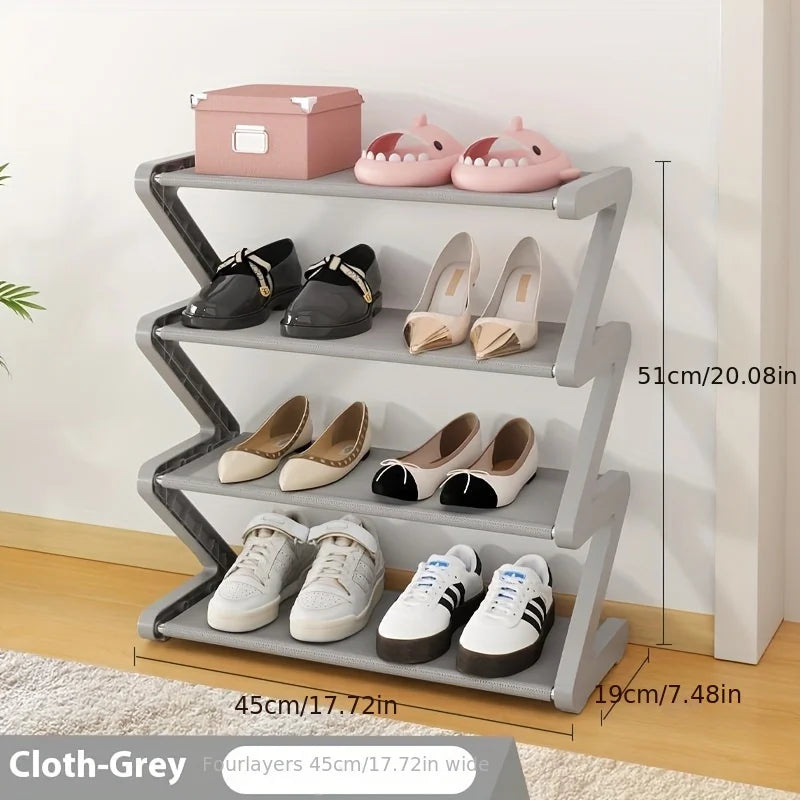 4-Tier Z-Shaped Shoe Rack Compact Storage Organizer for Dorms and Entryway