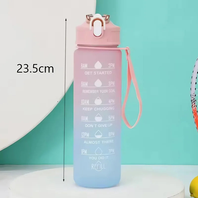 3-Piece Motivational Water Bottle Set with Time Marker and Straw