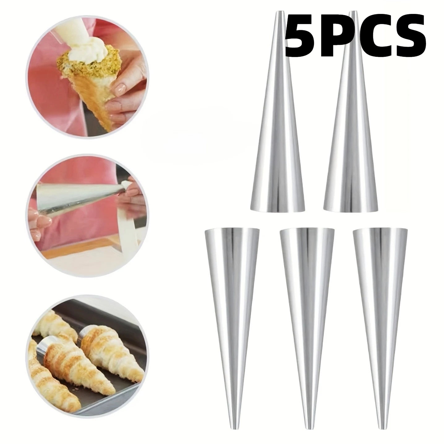 10pcs Stainless Steel Cream Horn Molds Croissant Cone Baking Tubes