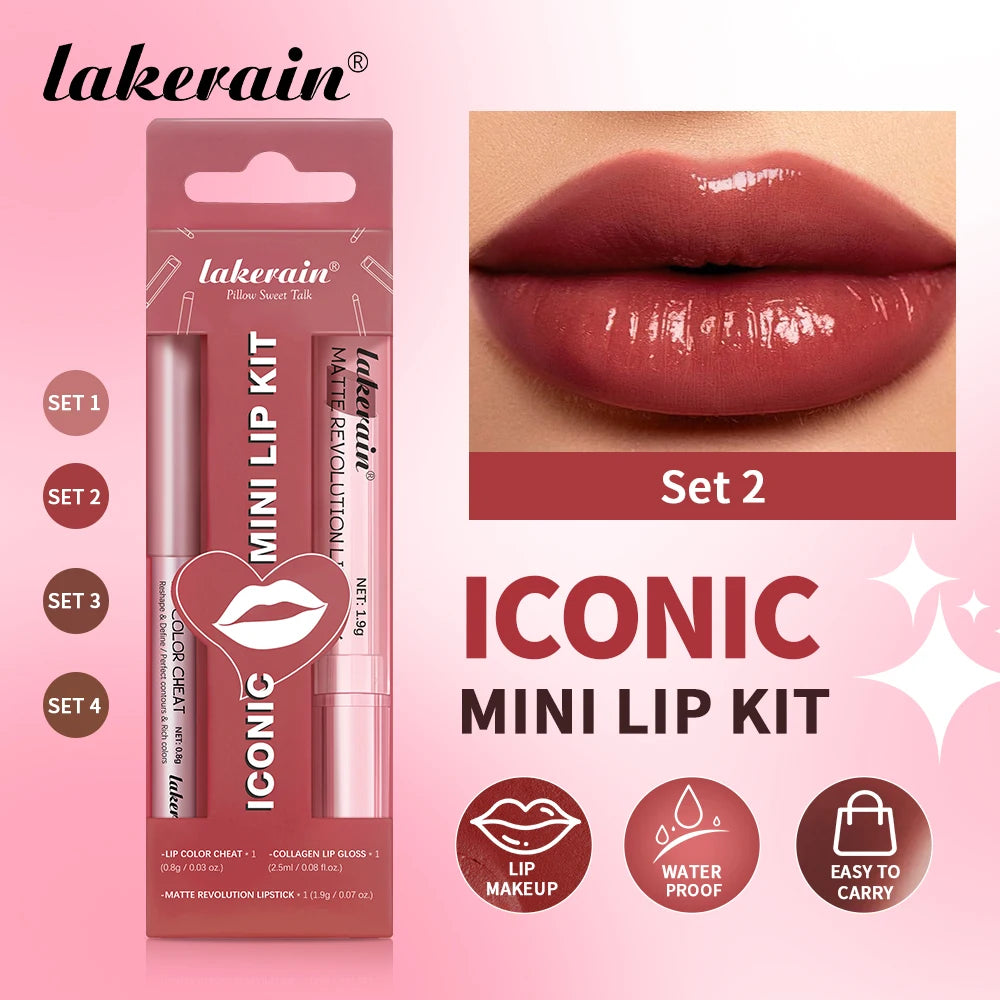 Matte Lipstick Lip Gloss Set Waterproof Nude Red Lip Liner Kit