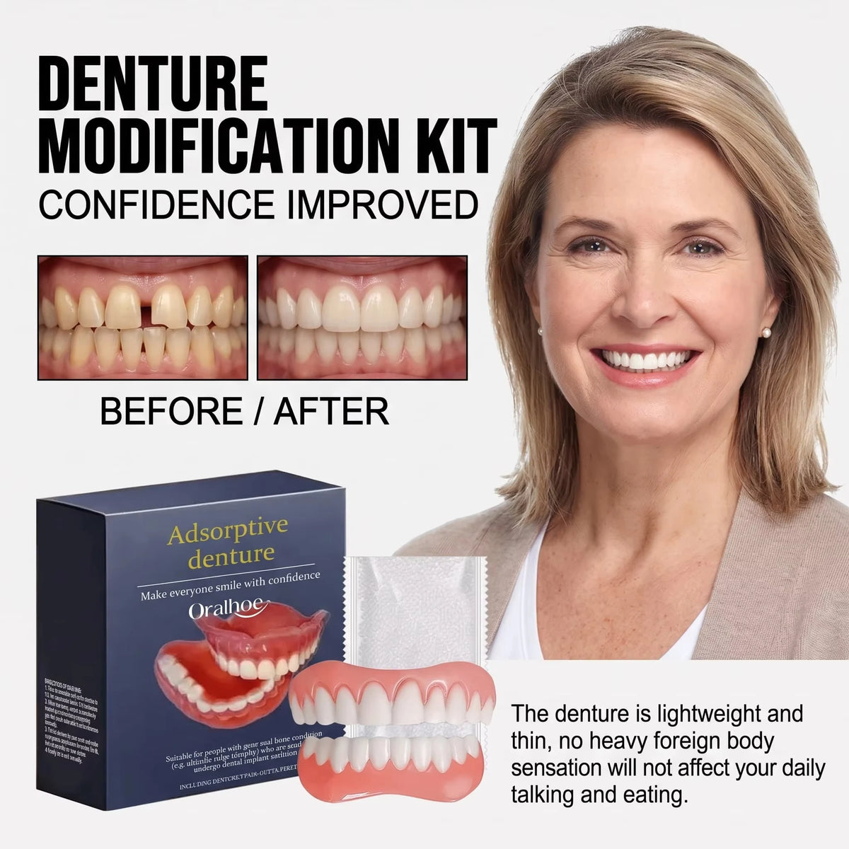 Adult Silicone Dentures Full Set Fake Teeth Natural Smile