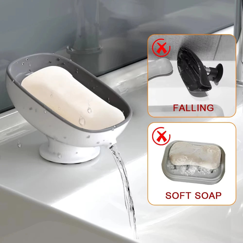 Suction Cup Soap Holder Drain Dish for Bathroom Kitchen Sponge Organizer - 2