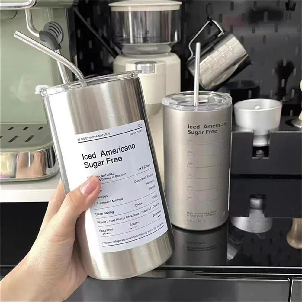 600ml Stainless Steel Coffee Mug Insulated Travel Tumbler with Straw