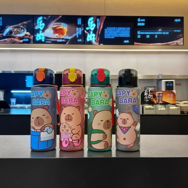 750ml Capybara Water Bottle Leakproof Straw Cup Portable Sports Flask