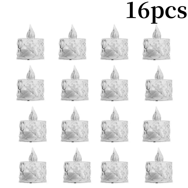 Flameless LED Crystal Tea Light Candles Flickering Electric Night Lamps - 12