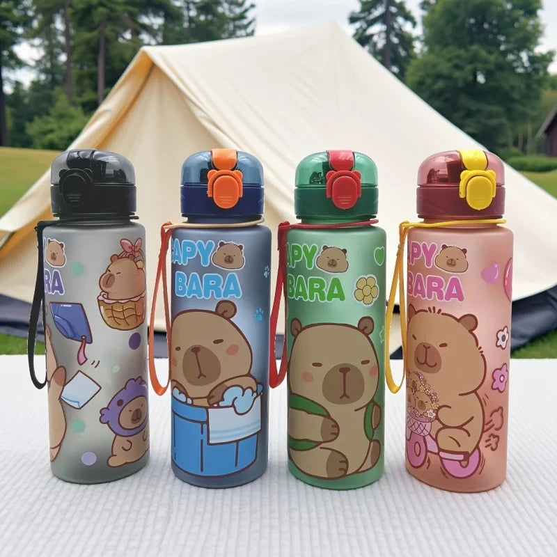 750ml Capybara Water Bottle Leakproof Straw Cup Portable Sports Flask