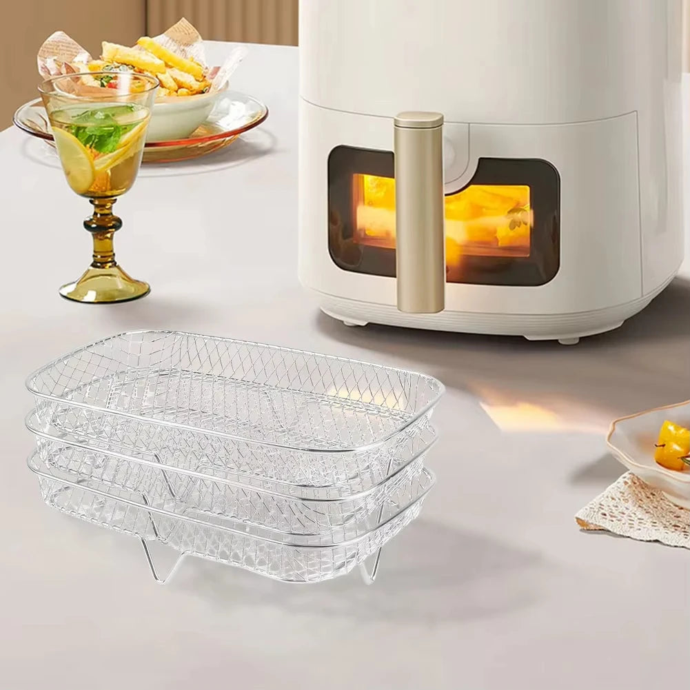 Stackable Air Fryer Rack Stainless Steel Grilling and Steaming Tray - 4