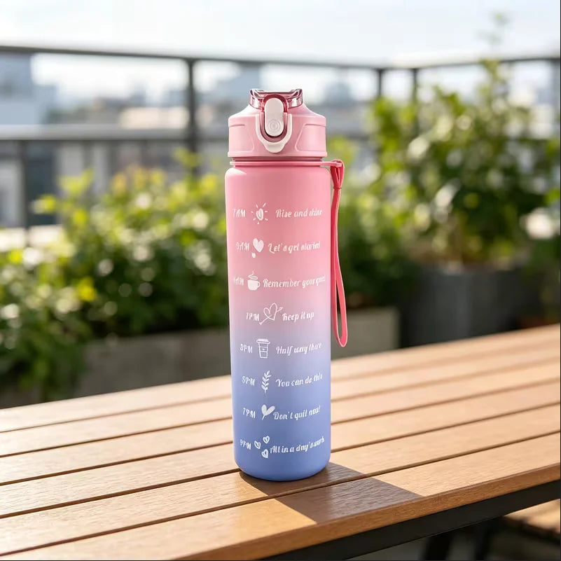 Motivational Gradient Water Bottle 750ml Sport Straw Jug with Handle - 17