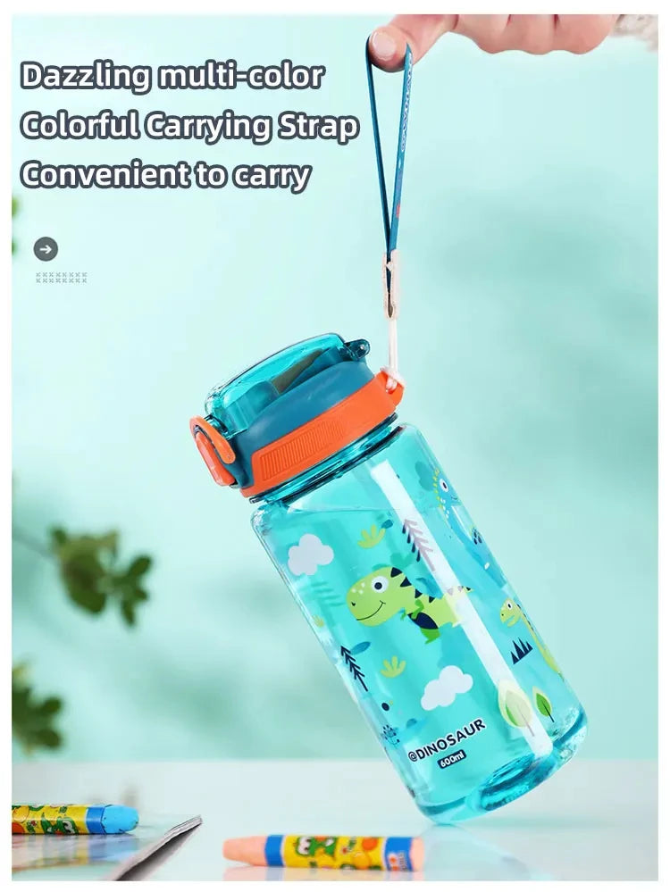 600ml Dinosaur Kids Water Bottle Leakproof Sippy Cup with Straw - 9