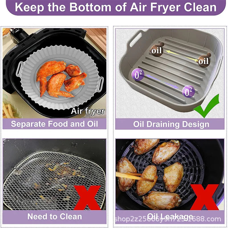 Reusable Silicone Air Fryer Liner Non-Stick Baking Tray Basket Pot