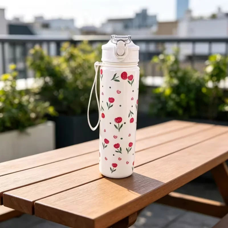 750ml Floral Strawberry Cherry Water Bottle Sports Tumbler with Straw - 15
