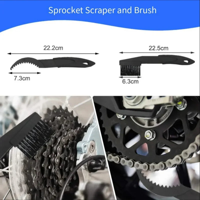 Portable Bicycle Chain Cleaner Tool Bike Brush Scrubber Cycling Wash Kit