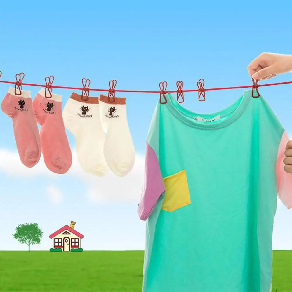 Portable Travel Clothesline with 12 Clips Retractable Camping Drying Rope - 8