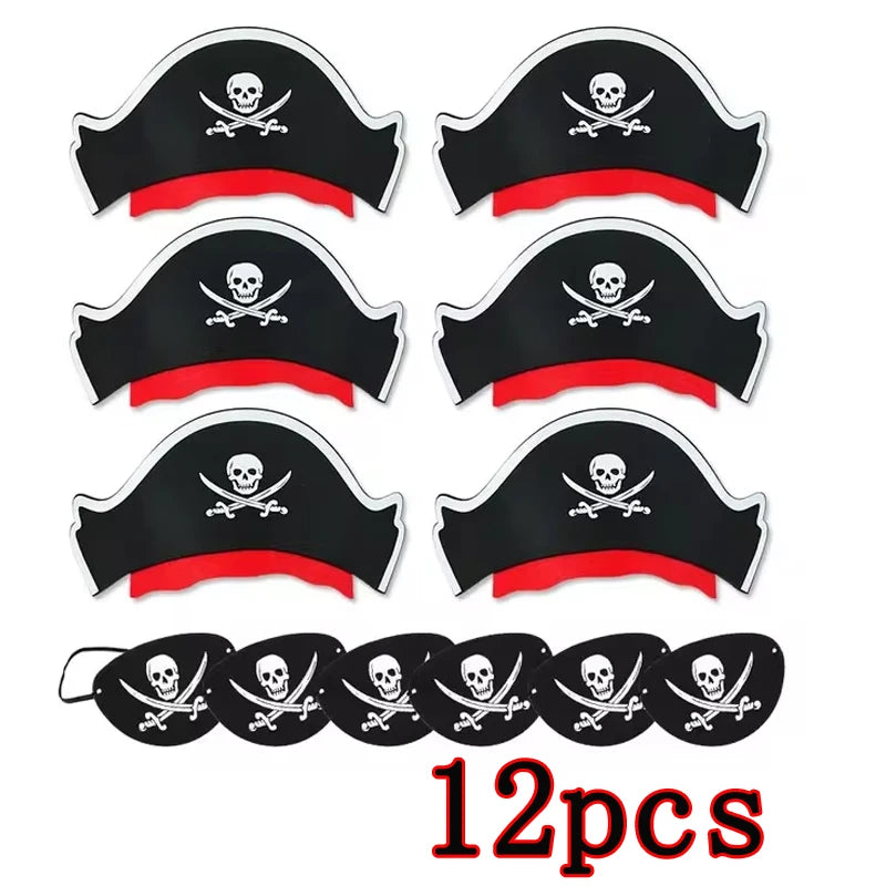 Pirate Party Set Skeleton Eye Patches and Captain Hats for Halloween