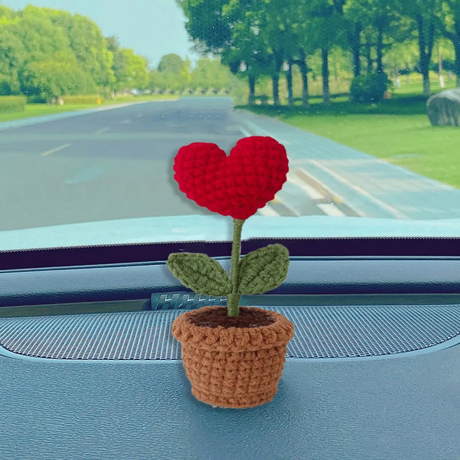 Handmade Knitted Heart Flower Pot Artificial Bonsai Desk Decoration Gift - 4