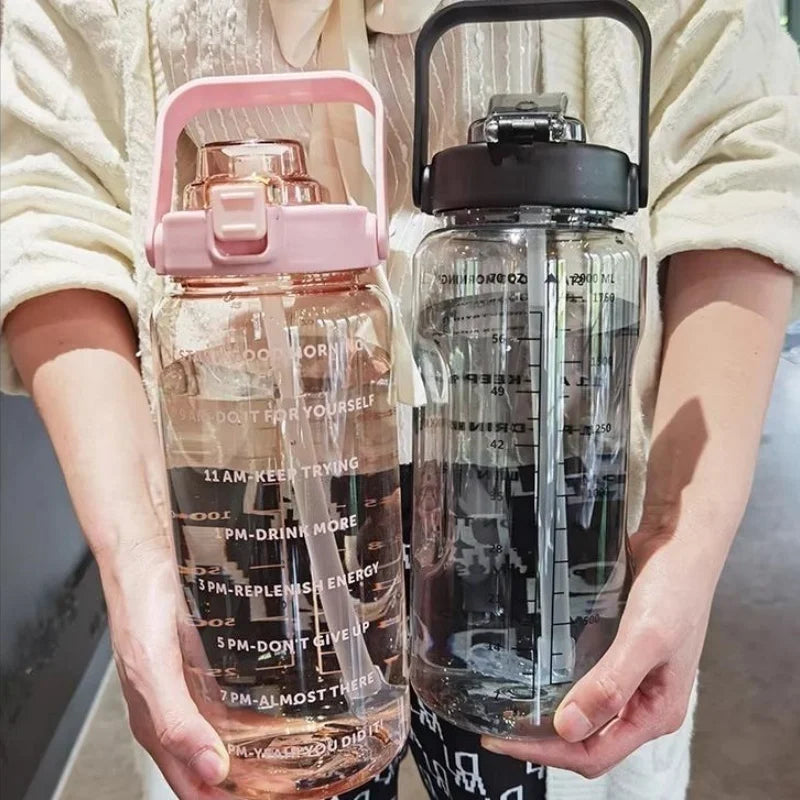 2L Motivational Water Bottle with Straw Time Marker Fitness Sports Jug - 3