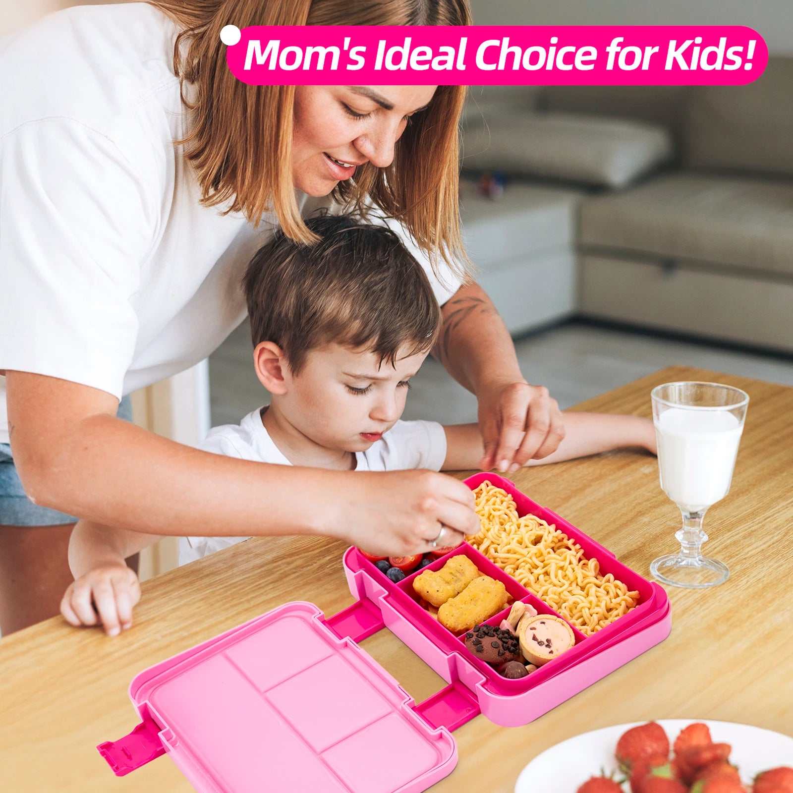 Kids Bento Box Divided Lunch Container Leakproof School Food Box 1180ml - 18