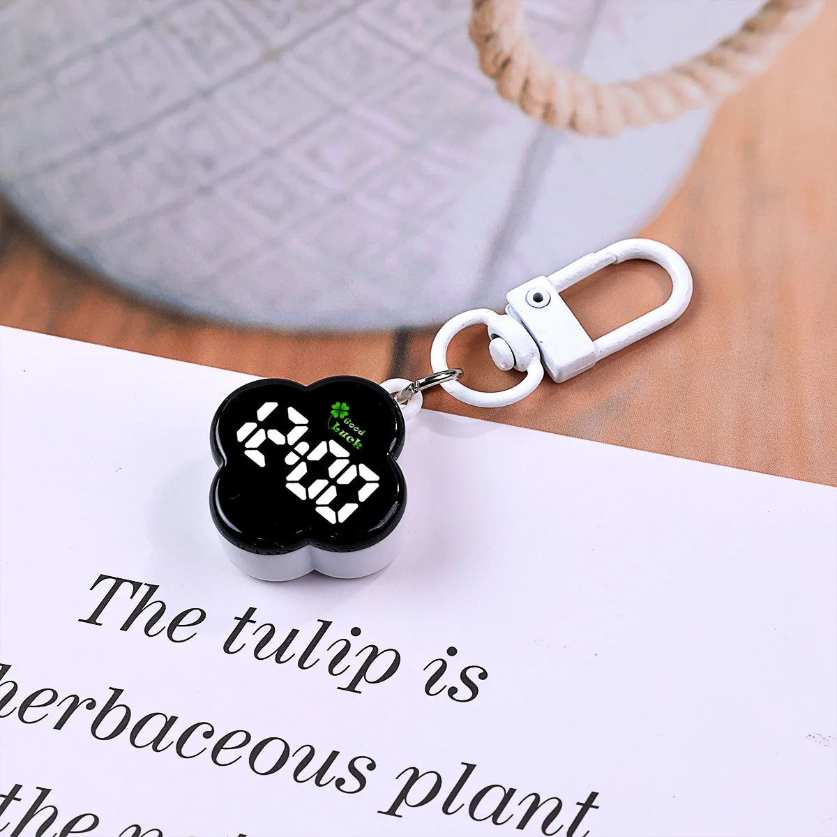 LED Digital Pocket Watch Keychain Portable Flower Shape Electronic Clock - 16