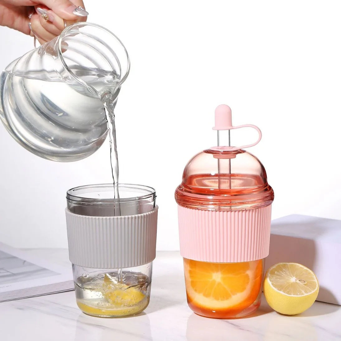 430ml Portable Plastic Straw Cup Ins Style Heat Resistant Water Bottle